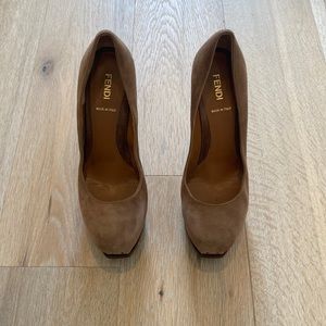 Fendi Brown Suede “Fendista” Platform Pumps